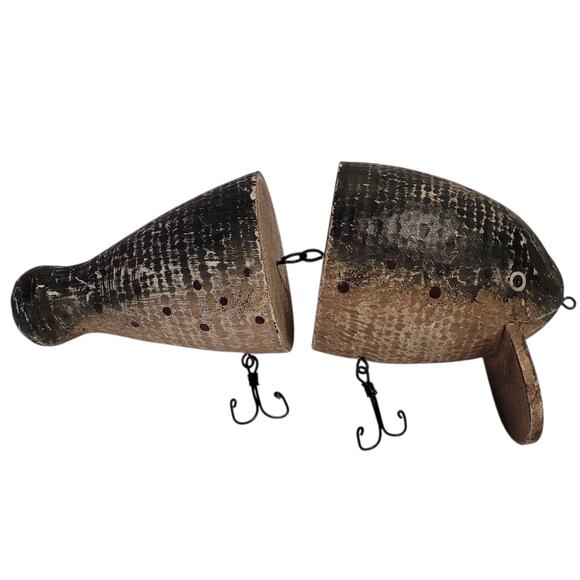 Wooden Jointed Fishing Lure Replica Display Home Decor 8" Green Taupe - Picture 1 of 11